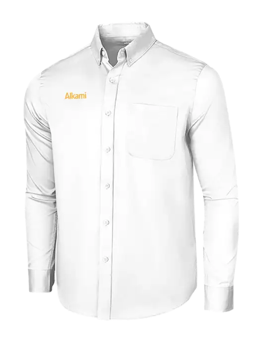 Long Sleeve White Superpro React Twill Shirt w/Alkami Logo
