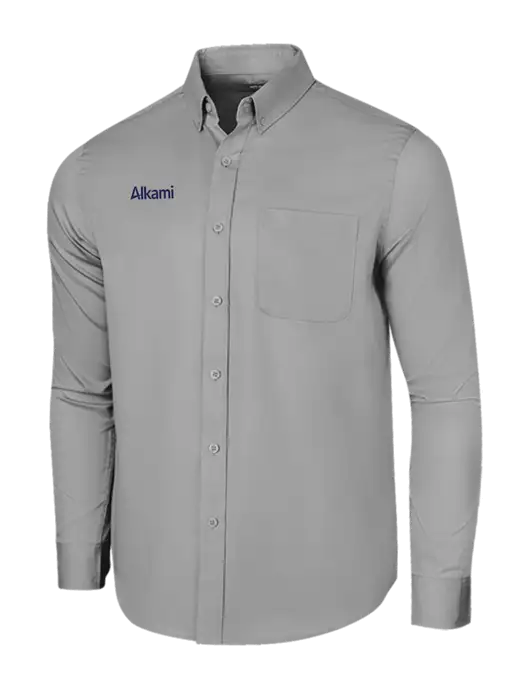 Long Sleeve Light Grey Superpro React Twill Shirt w/Alkami Logo