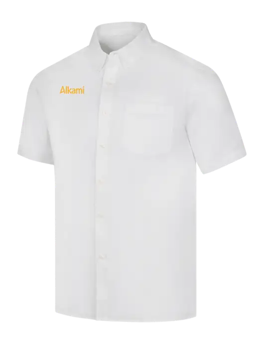 Short Sleeve White Superpro React Twill Shirt w/Alkami Logo