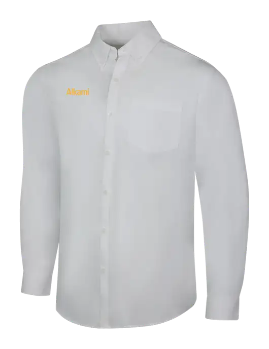 White Long Sleeve Carefree Poplin Shirt w/Alkami Logo
