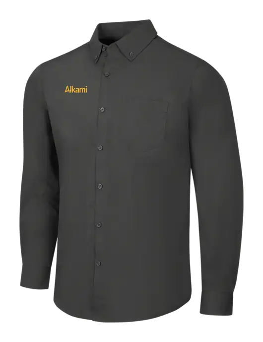 Dark Grey Long Sleeve Carefree Poplin Shirt w/Alkami Logo