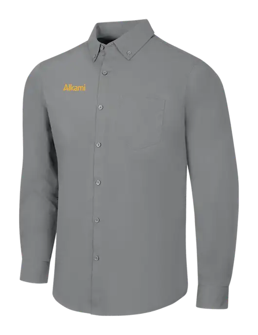 Medium Grey Long Sleeve Carefree Poplin Shirt w/Alkami Logo