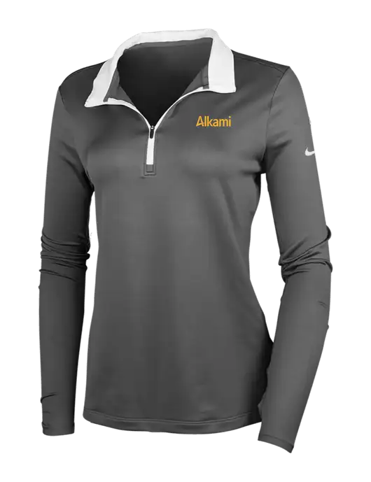 NIKE Dark Grey/White Womens Dry-Fit Stretch 1/2 Zip Cover-Up w/Alkami Logo