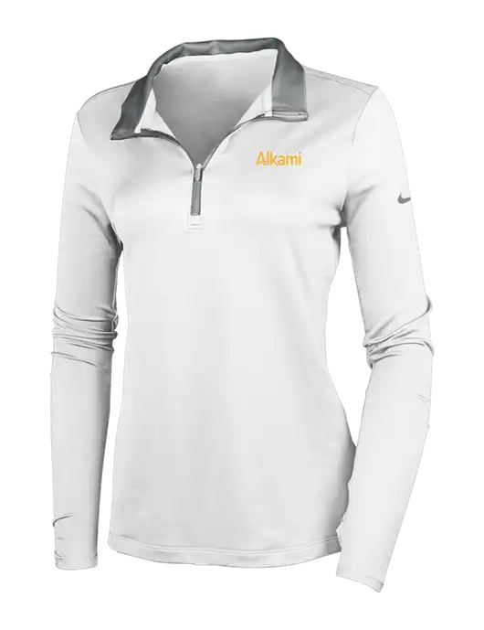 NIKE White/Dark Grey Womens Dry-Fit Stretch 1/2 Zip Cover-Up w/Alkami Logo