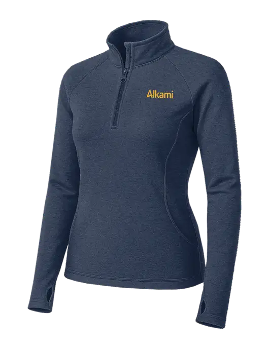 Navy Heather Womens Sport Wick Stretch 1/4 Zip Pullover w/Alkami Logo