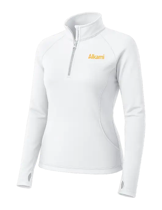 White Womens Sport Wick Stretch 1/4 Zip Pullover w/Alkami Logo