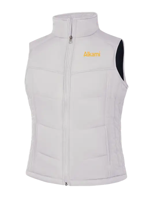 Womens White/Dark Slate Puffy Vest w/Alkami Logo