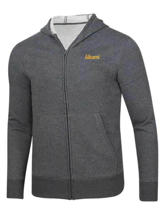 Full-Zip Dark Grey Heather Heavyweight Hooded Sweatshirt w/Alkami Logo