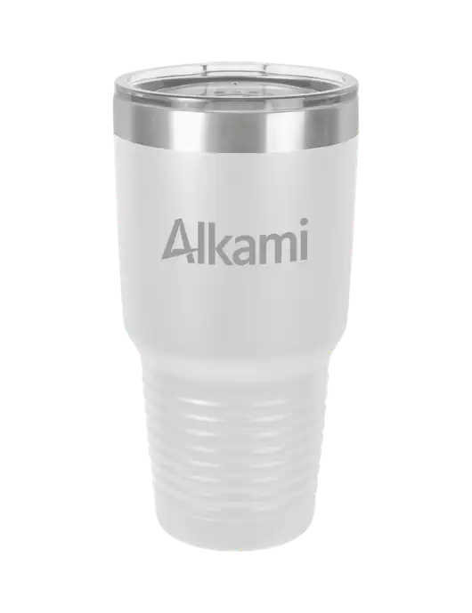 Polar Camel 30 oz Powder Coated White Vacuum Insulated Tumbler  w/Alkami Logo