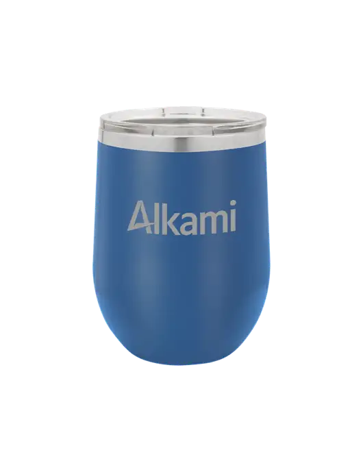 Polar Camel 12 oz Powder Coated Royal Vacuum Insulated Stemless Wine Tumbler w/Alkami Logo