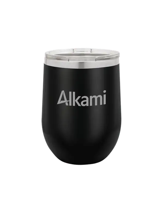 Polar Camel 12 oz Powder Coated Black Vacuum Insulated Stemless Wine Tumbler w/Alkami Logo
