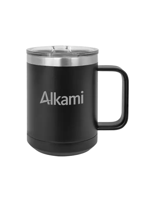 Polar Camel 15 oz Powder Coated Black Vacuum Insulated Mug with Slider Lid w/Alkami Logo