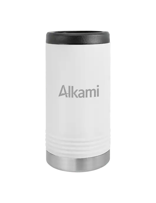 Polar Camel Powder Coated White Vacuum Insulated Slim Beverage Holder w/Alkami Logo