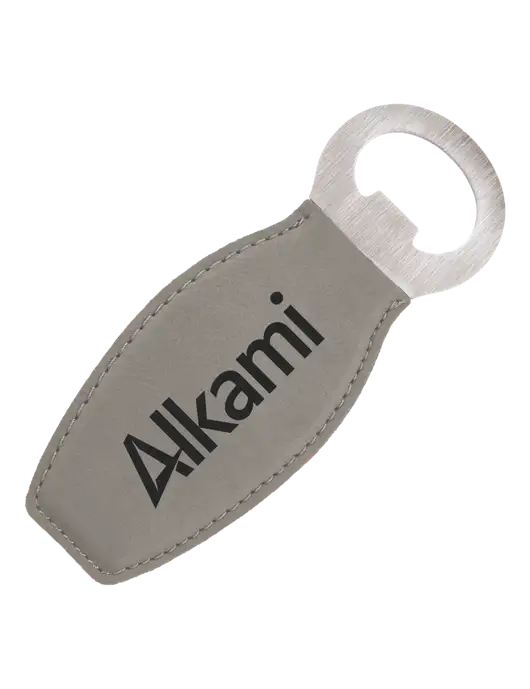 Grey Leatherette Bottle Opener with Magnet w/Alkami Logo
