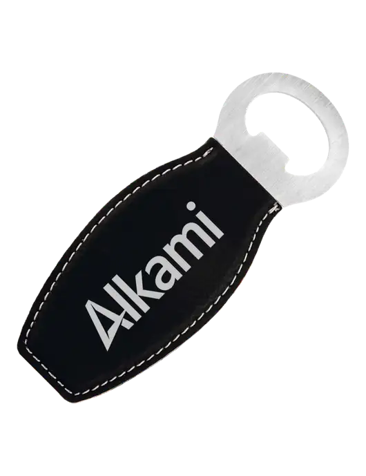 Black Leatherette Bottle Opener with Magnet w/Alkami Logo