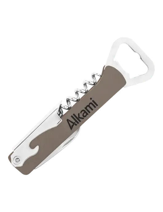 Grey Leatherette Wine Bottle Opener w/Alkami Logo