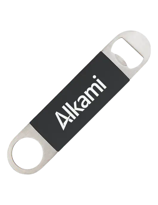 Black Bottle Opener with Silicone Grip w/Alkami Logo