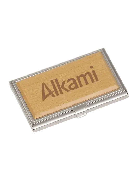 Wood & Silver Business Card Case w/Alkami Logo