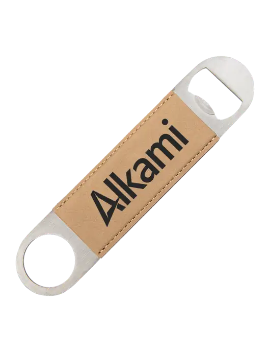 Tan Leatherette Bottle Opener w/Alkami Logo