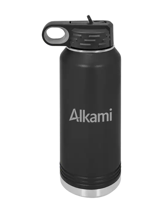 Polar Camel 32 oz Powder Coated Black Vacuum Insulated Water Bottle w/Alkami Logo