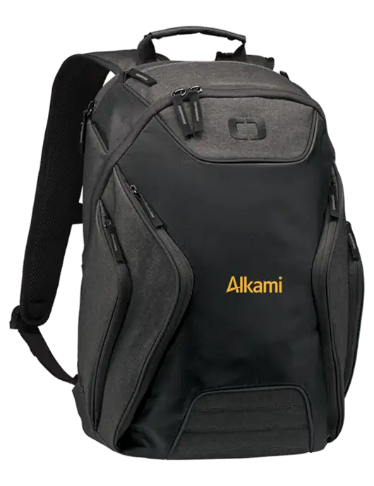 OGIO Black/Heather Grey Hatch Laptop Backpack
 w/Alkami Logo