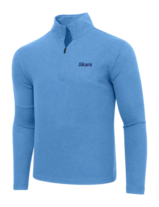 Adidas Light Blue Heather 3 Stripes Quarter Zip Sweater w/Alkami Logo