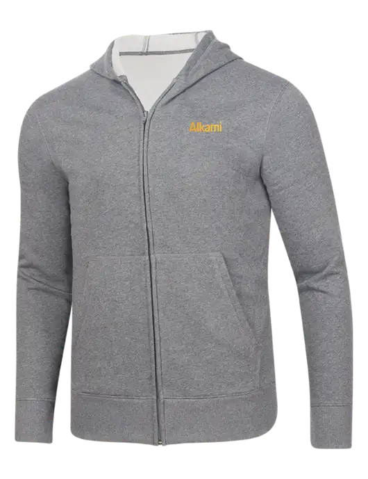 Full-Zip Medium Grey Heather Heavyweight Hooded Sweatshirt w/Alkami Logo