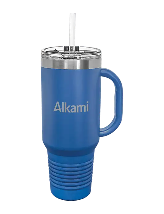 Polar Camel 40 oz. Powder Coated Vacuum Insulated Royal Travel Mug with Straw w/Alkami Logo