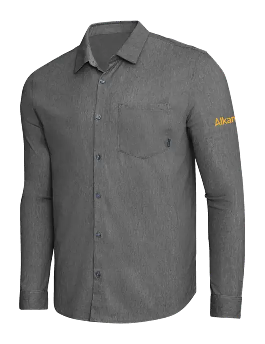 OGIO Dark Grey Heather Extend Long Sleeve Button Up Shirt w/Alkami Logo