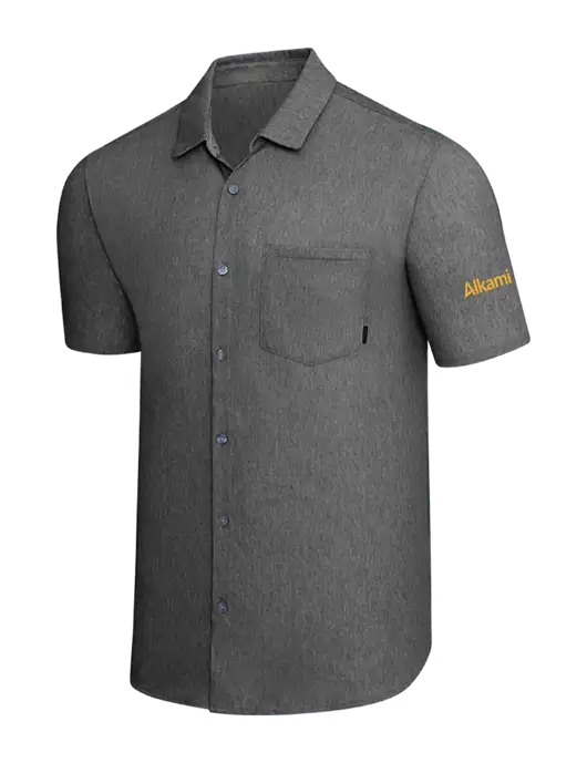 OGIO Dark Grey Heather Extend Short Sleeve Button Up Shirt w/Alkami Logo