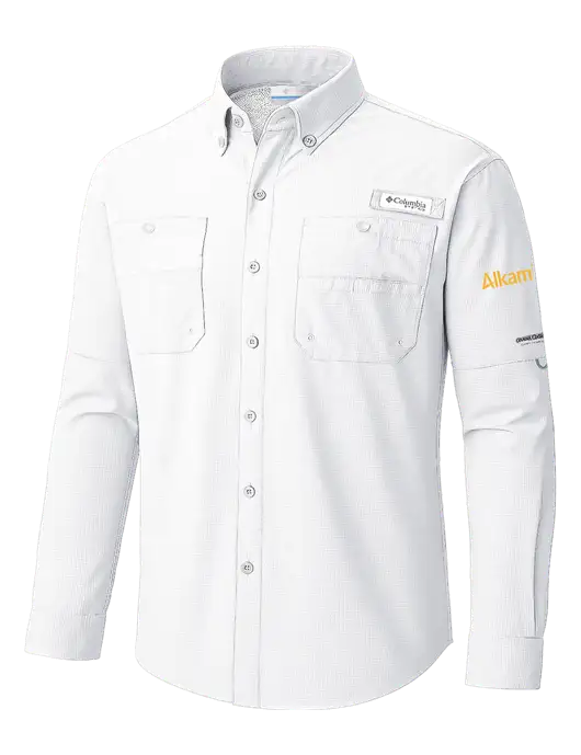 Columbia White PFG Tamiami II Long SleeveShirt w/Alkami Logo