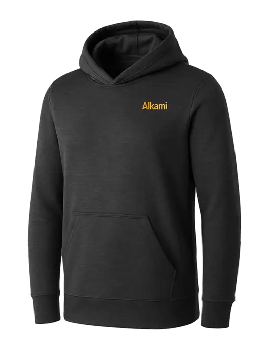 Womens Dark Grey Heather Core Fleece Pullover Hooded Sweatshirt w/Alkami Logo