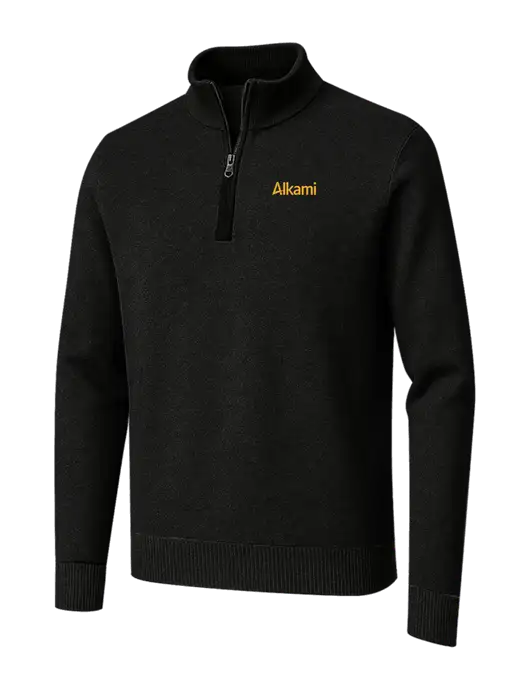 Brooks Brothers Black Washable Merino Birdseye 1/4-Zip Sweater w/Alkami Logo