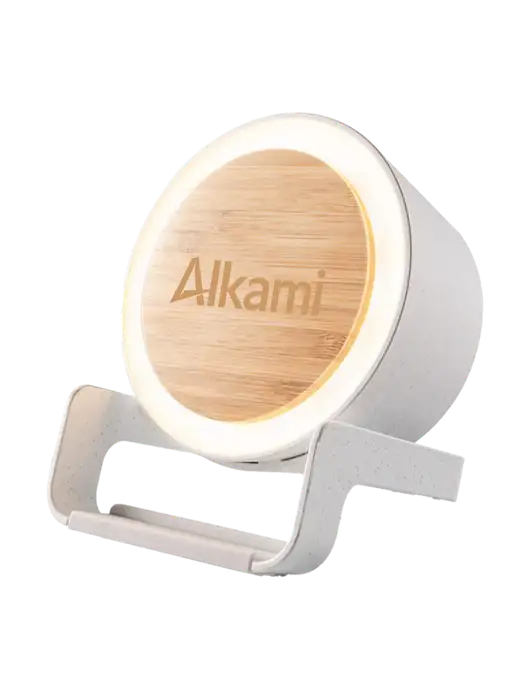 Eco Bamboo Bluetooth Speaker & Wireless Phone Charger  w/Alkami Logo