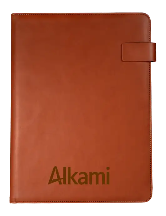 Leeman Light Brown Tuscany Tech Padfolio 9 x 12.125 w/Alkami Logo