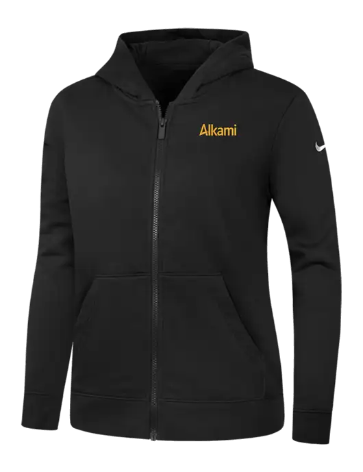 Nike Womens Club Fleece Sleeve Swoosh Full-Zip Black Hoodie w/Alkami Logo