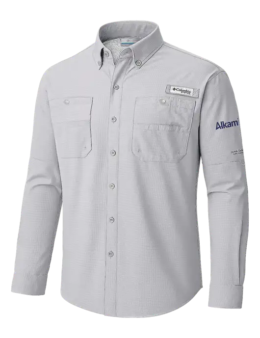 Columbia Cool Grey PFG Tamiami II Long SleeveShirt w/Alkami Logo