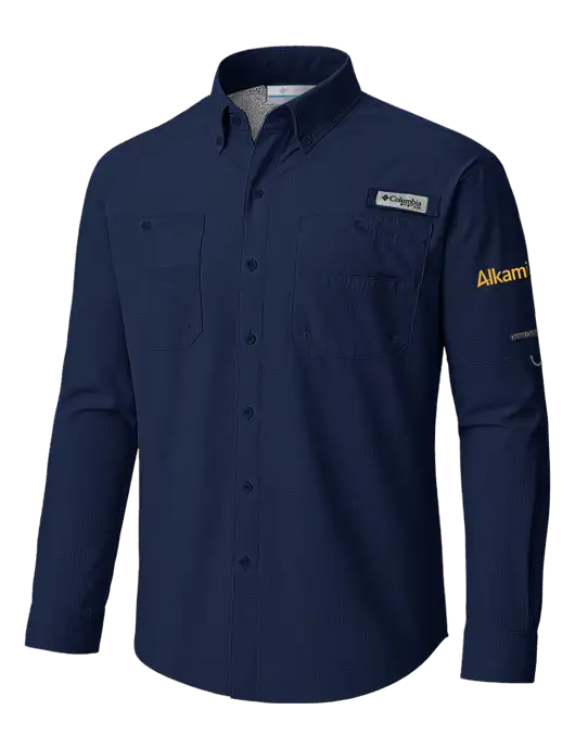 Columbia Navy PFG Tamiami II Long SleeveShirt w/Alkami Logo