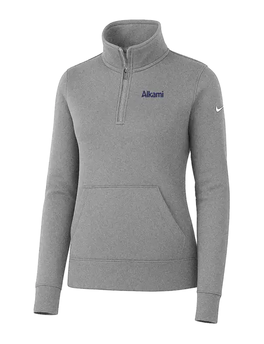Nike Womens Light Grey Heather Club Fleece Sleeve Swoosh 1/2-Zip w/Alkami Logo