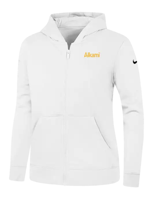 Nike Womens Club Fleece Sleeve Swoosh Full-Zip White Hoodie w/Alkami Logo