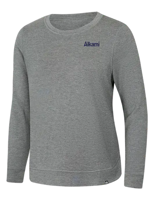 TravisMathew Womens Light Grey Heather Lightweight Long Weekend Crew w/Alkami Logo