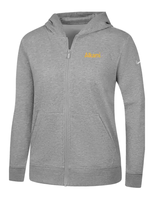 Nike Womens Club Fleece Sleeve Swoosh Full-Zip Dark Grey Heather Hoodie w/Alkami Logo