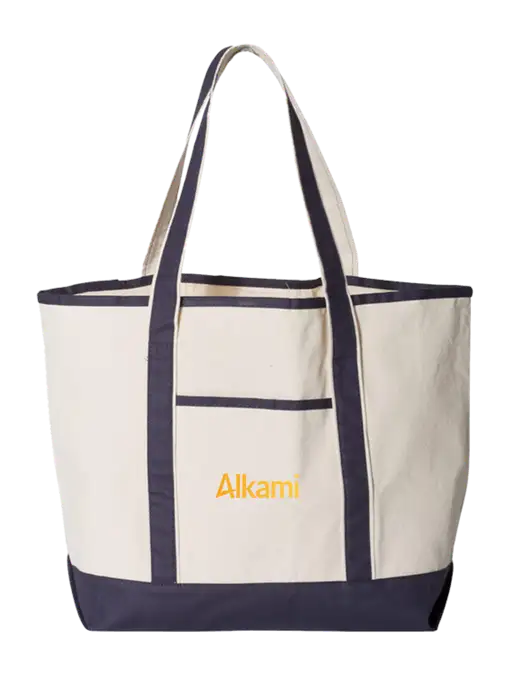 Natural/Navy Large Canvas Deluxe Tote w/Alkami Logo