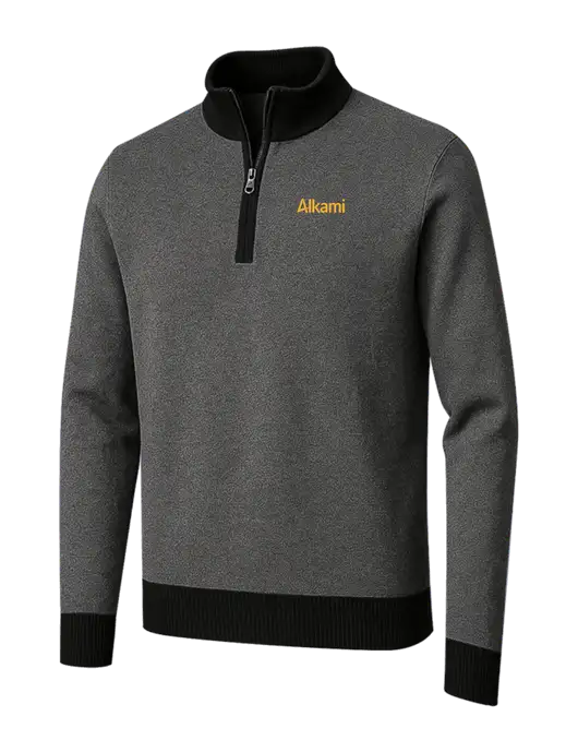 Brooks Brothers Black/Dark Grey Washable Merino Birdseye 1/4-Zip Sweater w/Alkami Logo
