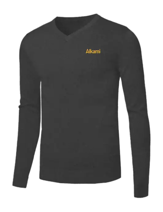 Brooks Brothers Medium Grey Heather Washable Merino V-Neck Sweater w/Alkami Logo