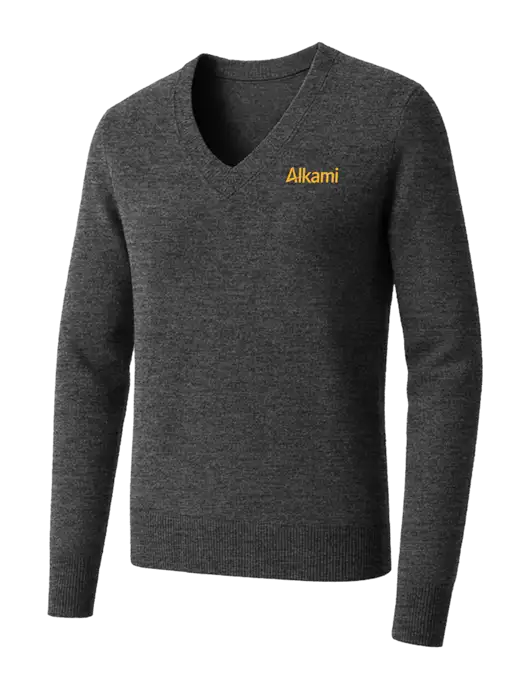 Brooks Brothers Womens Medium Grey Heather Washable Merino V-Neck Sweater w/Alkami Logo