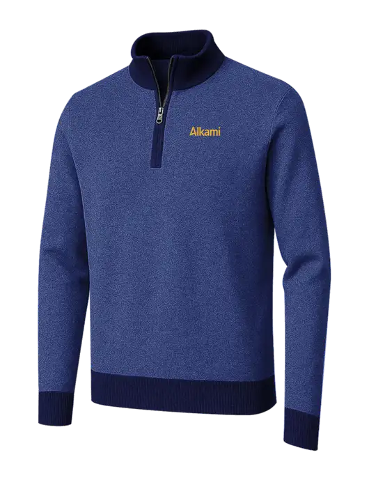 Brooks Brothers Navy/Dark Royal Washable Merino Birdseye 1/4-Zip Sweater w/Alkami Logo