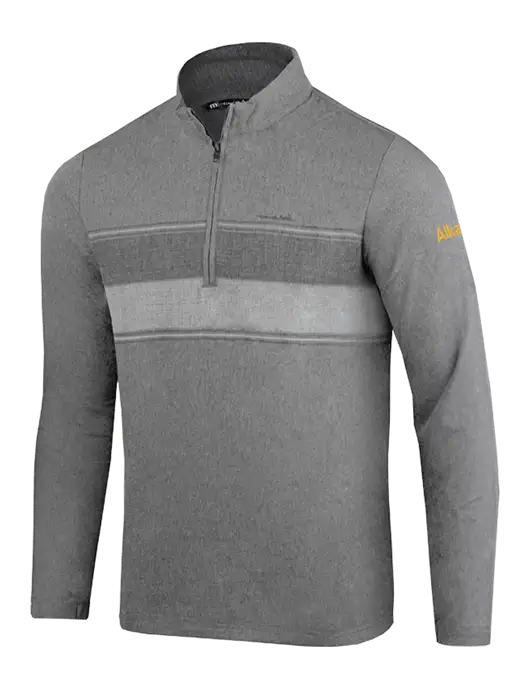 TravisMathew Balboa Chest Stripe Dark Grey Heather Quarter Zip w/Alkami Logo