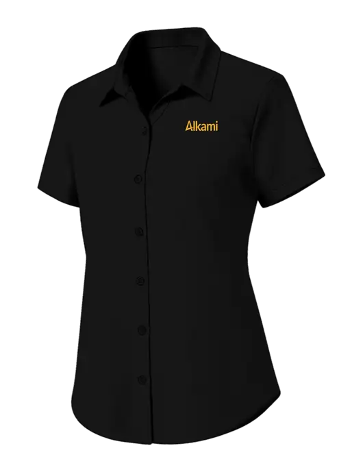 Womens Black Short Sleeve UV Dockside Shirt w/Alkami Logo