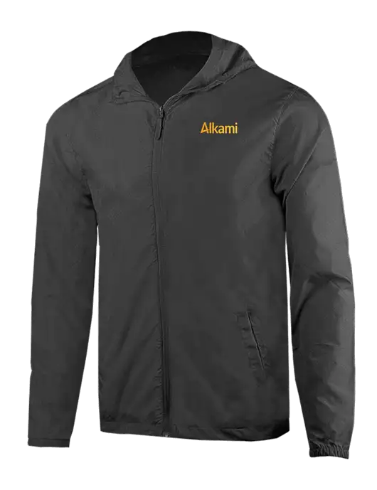 Rainy Day Ultra Lightweight Dark Grey Windbreaker Full-Zip Jacket w/Alkami Logo